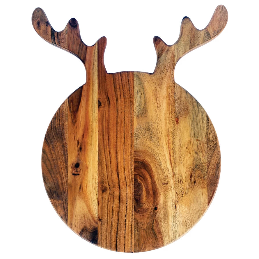 Acacia Wood Cheese Cutting Board with Antlers, Natural