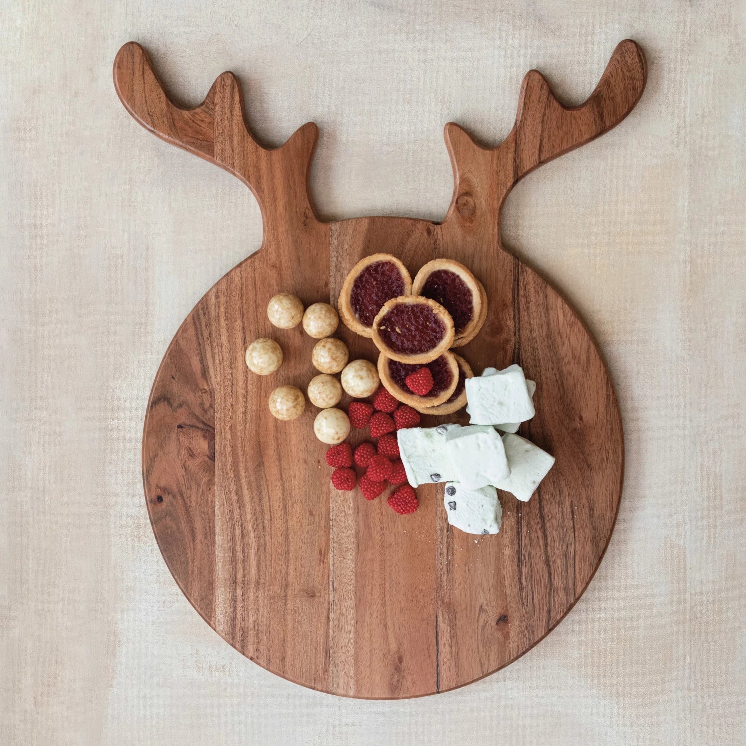 Acacia Wood Cheese Cutting Board with Antlers, Natural