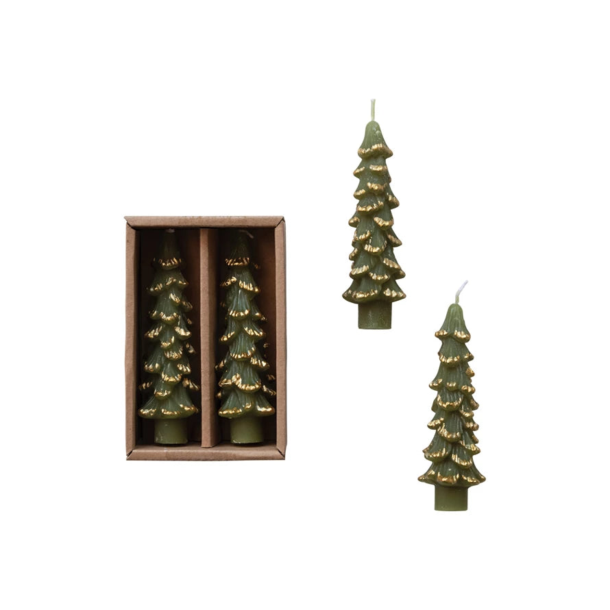 4-3/4"H Unscented Tree Shaped Taper Candles with Gold Tips in Box, Color Options