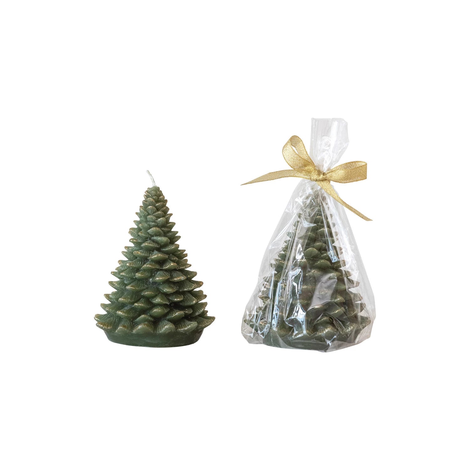 Unscented Tree Shaped Candle with Gold Tips, Evergreen, Size Options