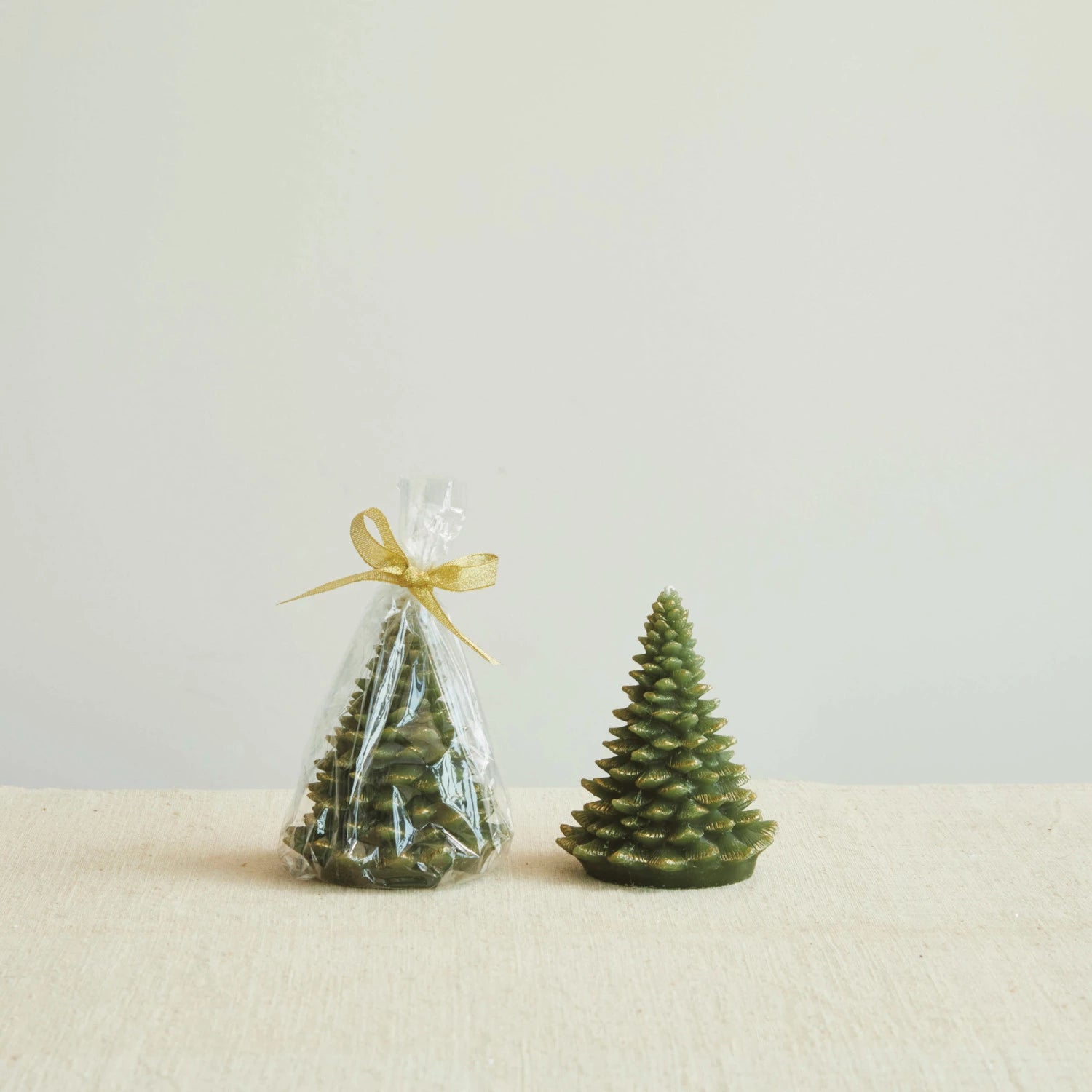 Unscented Tree Shaped Candle with Gold Tips, Evergreen, Size Options