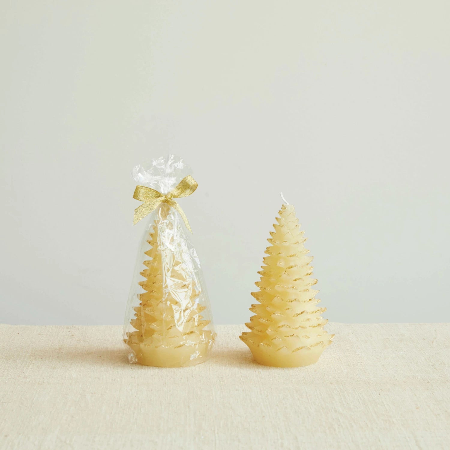 7"H Unscented Tree Shaped Candle with Gold Tips, Eggnog