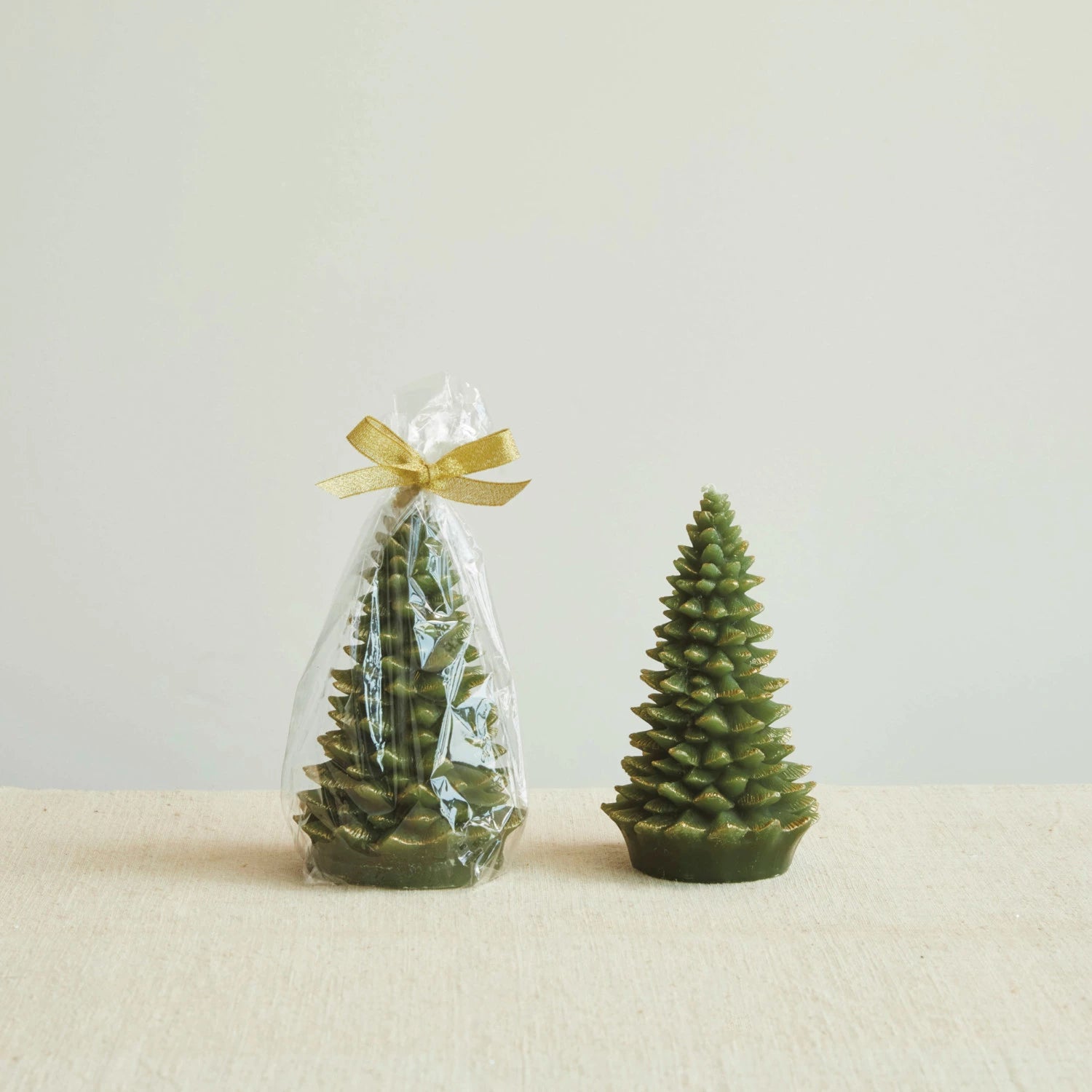 Unscented Tree Shaped Candle with Gold Tips, Evergreen, Size Options