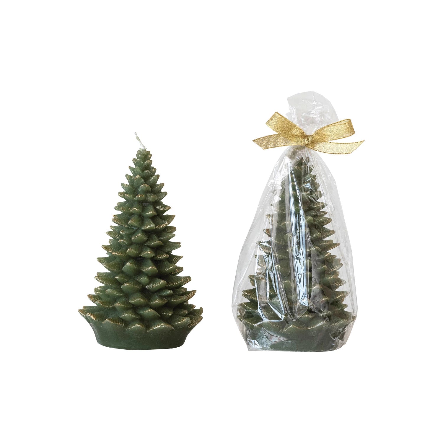 Unscented Tree Shaped Candle with Gold Tips, Evergreen, Size Options