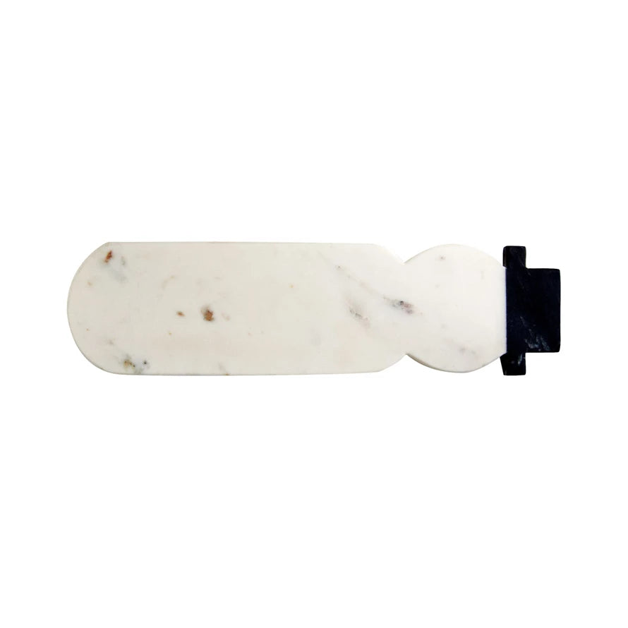 Marble Snowman Shaped Cheese Cutting Board, White & Black