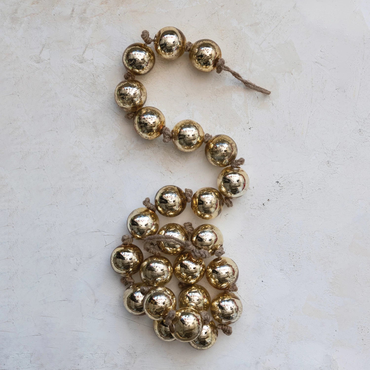 Recycled Glass Ball Ornament Garland on Jute String, Gold