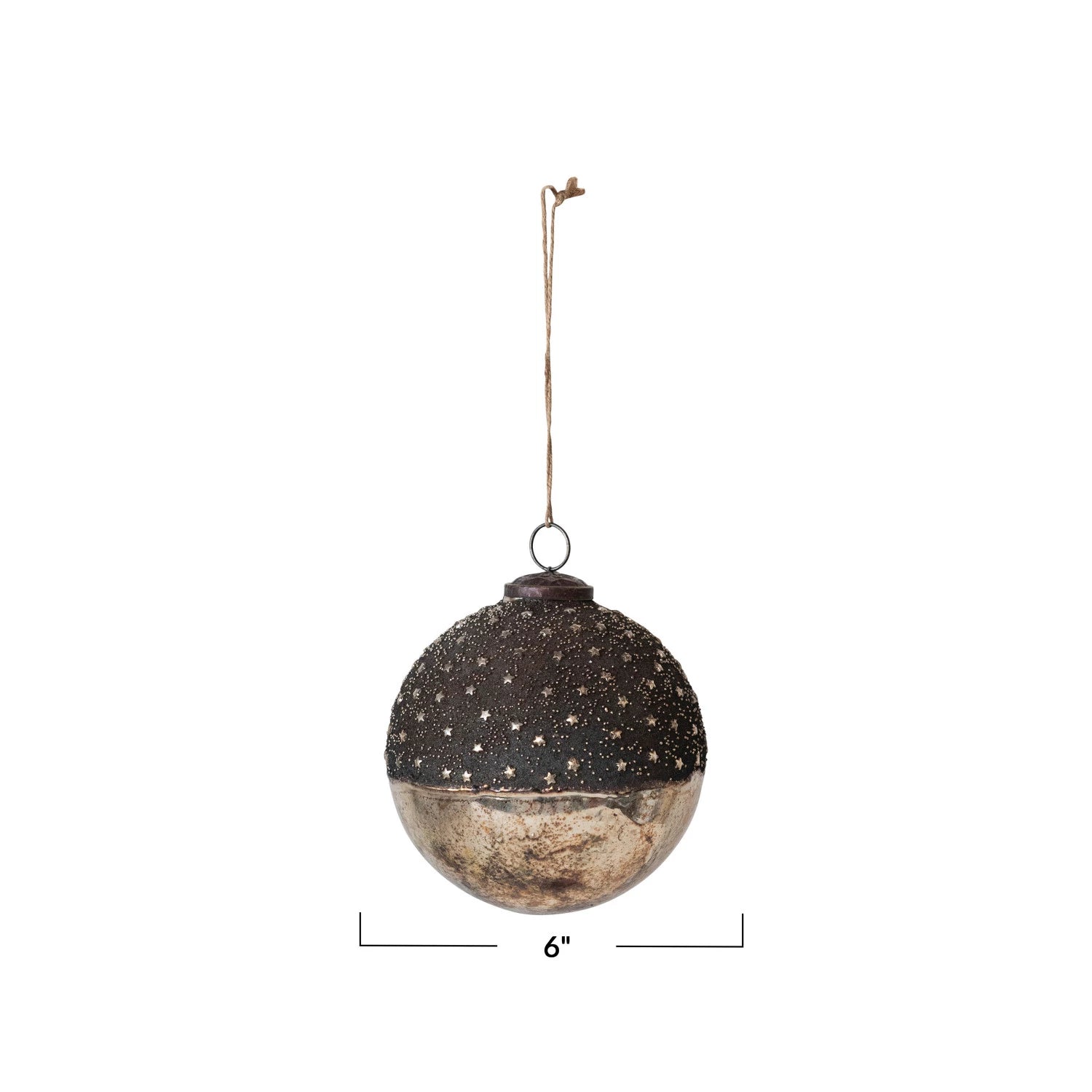 Mercury Glass Ball Ornament w/ Stars, Dipped Bronze & Silver Finish, 2 Size Options