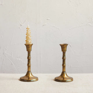 Embossed Aluminum Taper Holder, Antique Brass