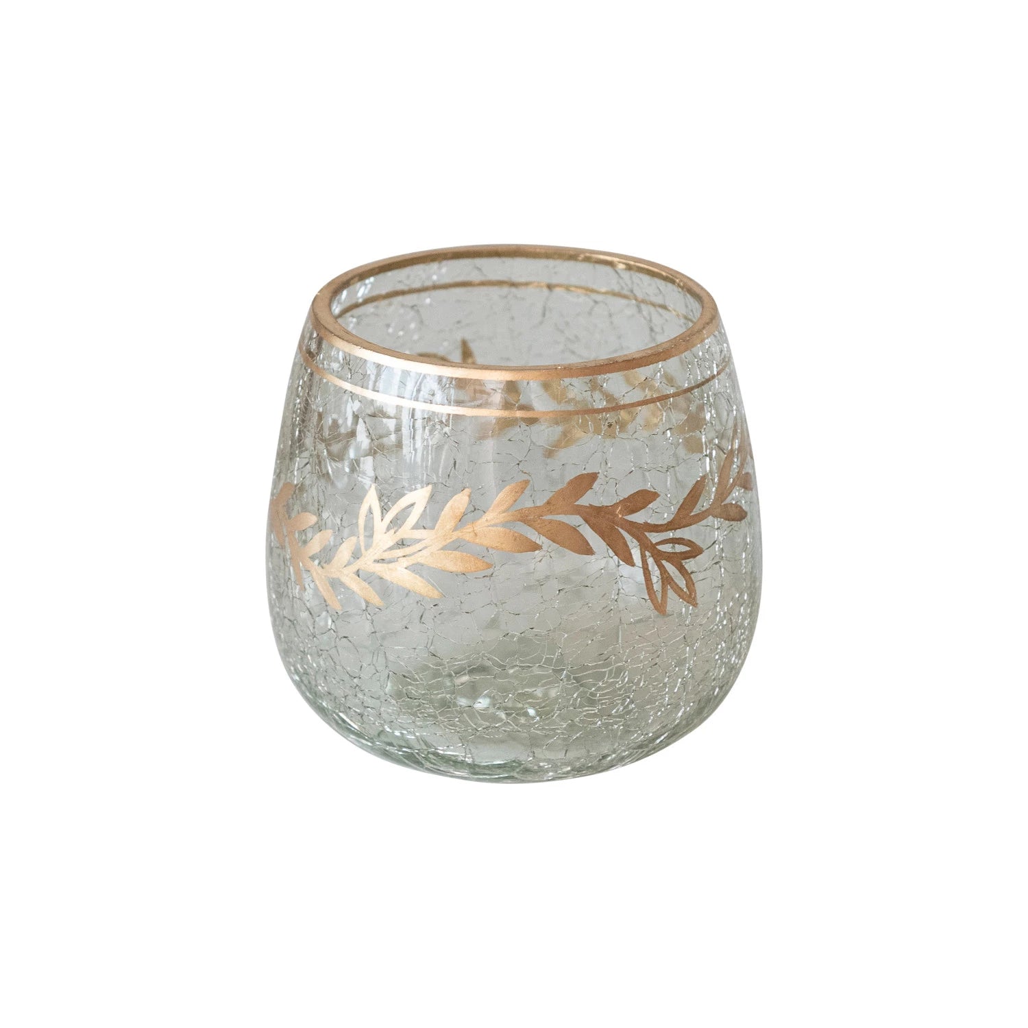 Recycled Glass Tealight Votive Holder with Gold Finish Design