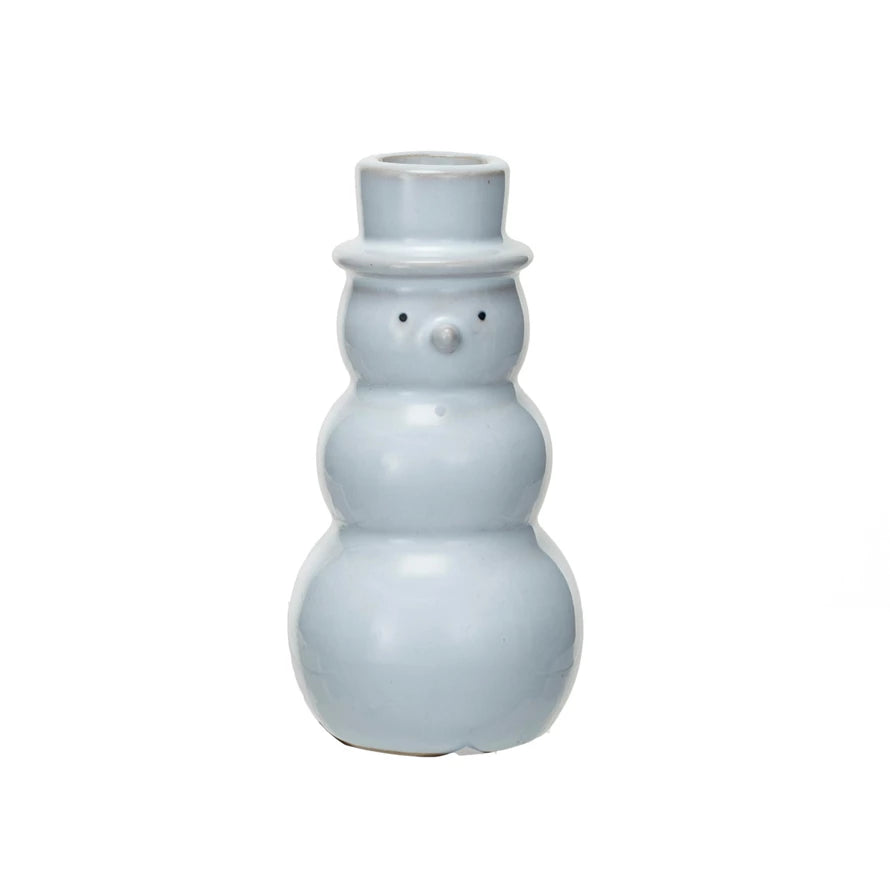 Stoneware Snowman Shaped Taper Holder, White