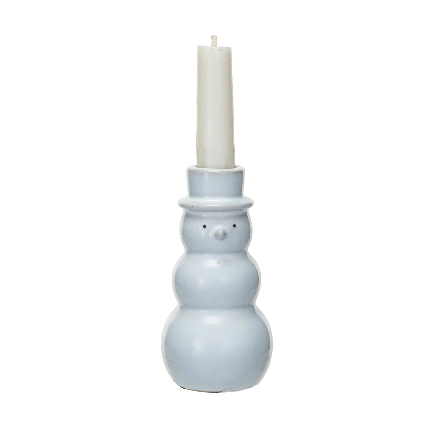 Stoneware Snowman Shaped Taper Holder, White