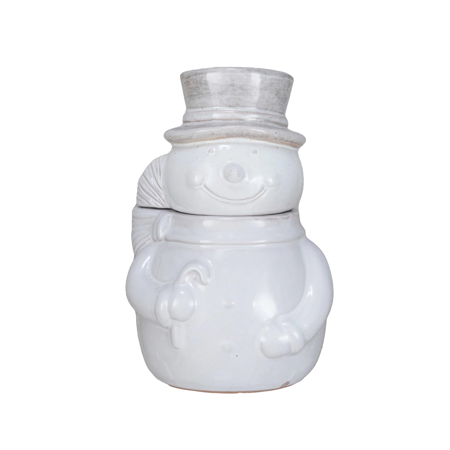 Stoneware Snowman Shaped Cookie Jar, Reactive Glaze