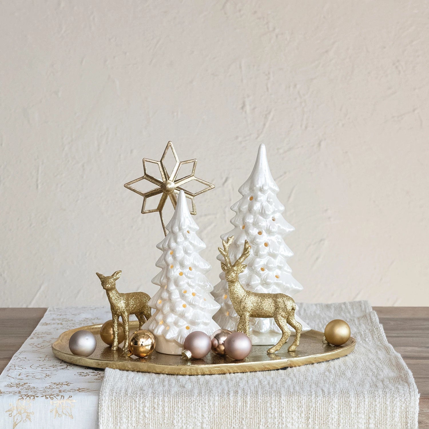 Stoneware LED Tree with Cut-Outs, Size Options