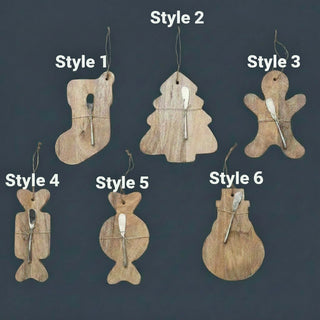 Holiday Themed Mango Wood Board & Canape Knife, 6 Style Options