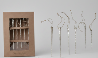 Set of 6 Silver Finish Mercury Glass Icicle Ornaments