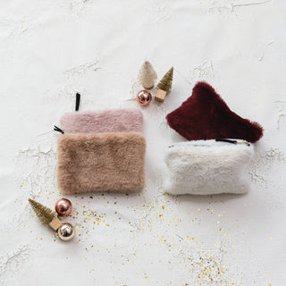 Faux Fur Fabric Zip Pouch, 4 Color Options