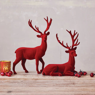Flocked Resin Burgundy Deer, 2 Style Options