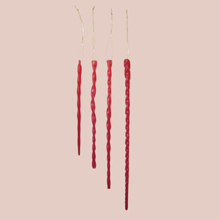 Set of 4 Handmade Glass Icicle Ornaments, 5 Color Options