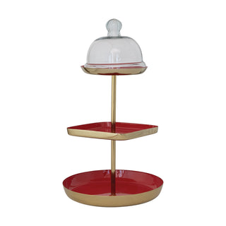 Enameled Metal 3-Tier Tray with Glass Cloche