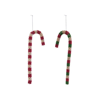8-1/2"H Beaded Candy Cane Ornament with Stripes, 2 Color Options