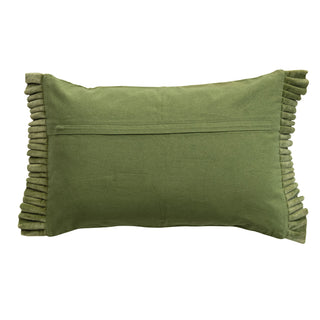 Moss Green Cotton Velvet Lumbar Pillow with Ruffle Trim