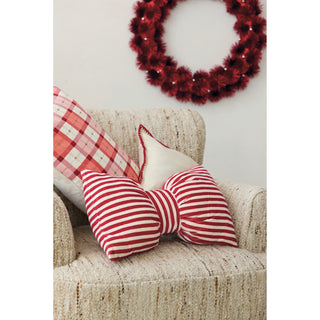 Bow Shaped Cotton Velvet Striped Lumbar Pillow
