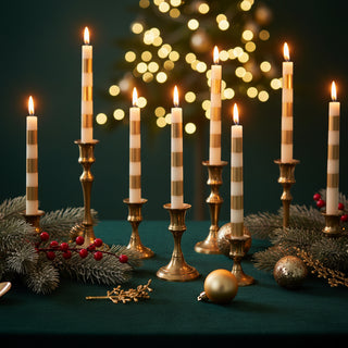 Cream & Gold Unscented Taper Candle Set of 2