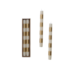 Cream & Gold Unscented Taper Candle Set of 2