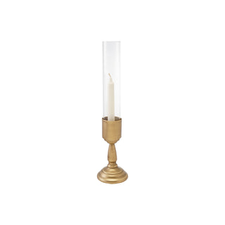18" Set of 2 Metal Taper Holder with Glass Hurricane