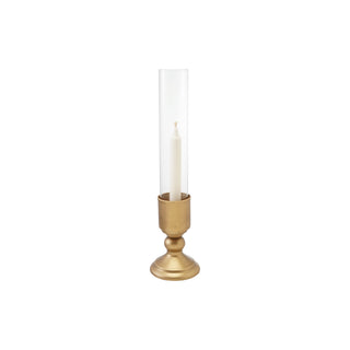 16" Set of 3 Gold Metal Taper Holder with Glass Hurricane