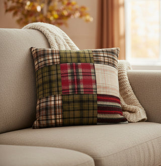 20" Square Plaid Flannel and Patchwork Pillow