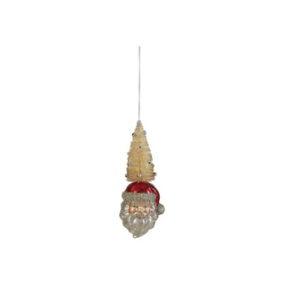 Hand-Painted Mercury Glass Santa Head Ornament with Bottle Brush Tree, Ornaments & Glitter