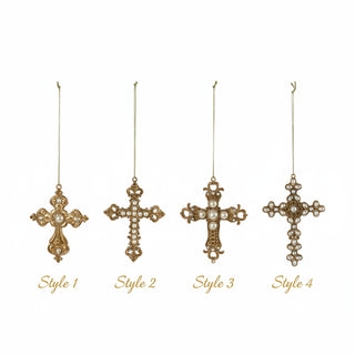 Pewter Cross Ornament with Faux Pearls, 4 Style Options