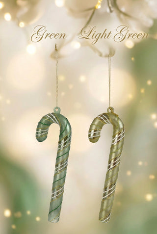 Glass Candy Cane Ornament with Stripes & Glitter, 2 Colors ©