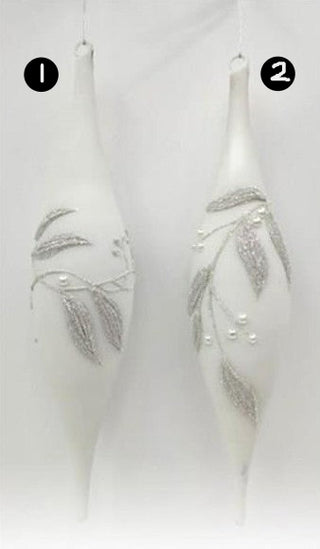 White & Silver Glass Finial Ornament , 2 Style Options