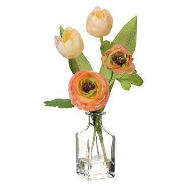 12" Ranunculus in Glass Vase, Salmon