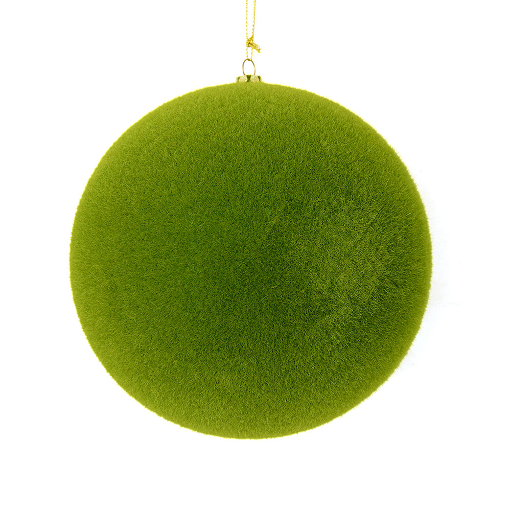 8" Moss Green Flocked Ball Ornament