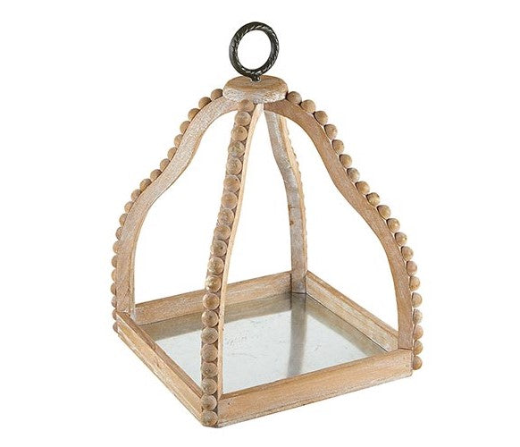 Beaded Natural Wood Candle Holder - Large
