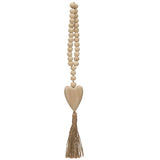 Wood Beads with Heart Icon and Jute Tassel