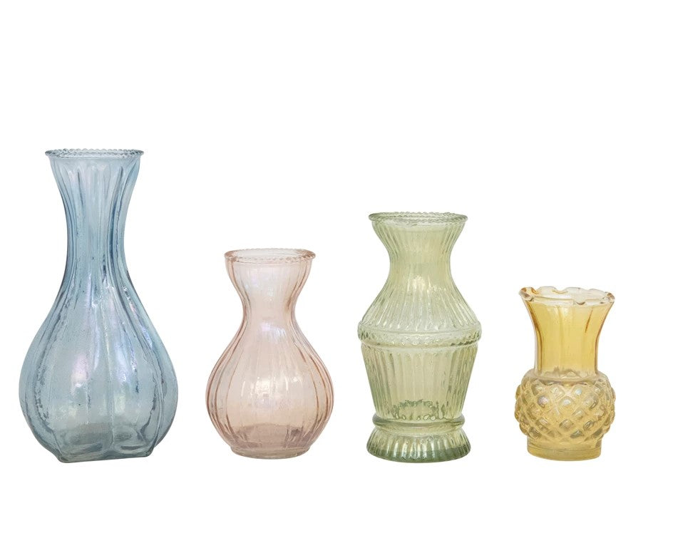 Debossed Glass Vases, Assorted Colors/Sizes