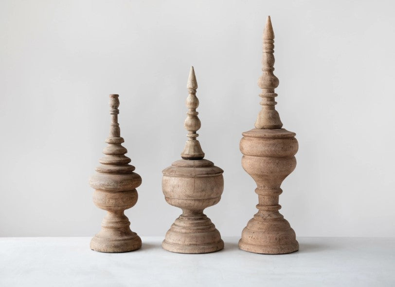 Carved Mango Wood Finials, Assorted Sizes