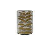 Hand-Blown Glass Hurricane w/ Embedded Neem Leaves & Gold Foil Edge, 3 Styles