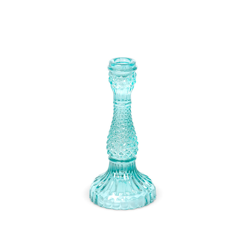 Pressed Glass Turquoise Taper Holder, Assorted Sizes