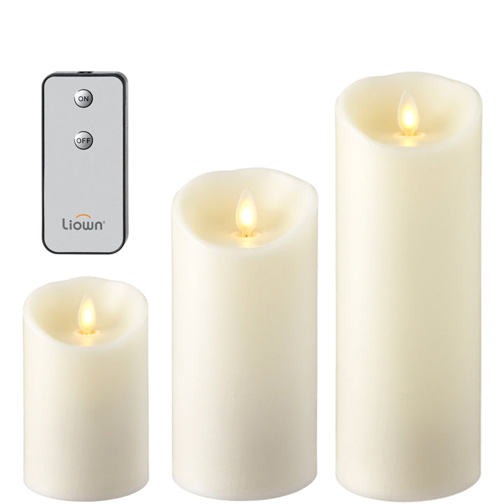 Push Flame Ivory Pillar Candle Set with Remote