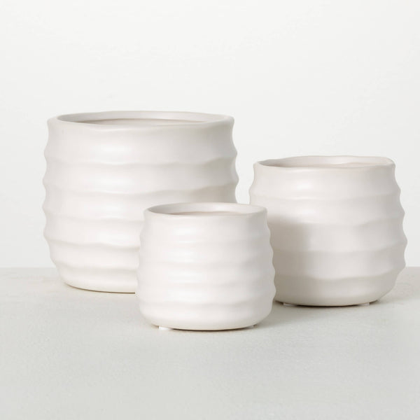 Matte Ivory Ribbed Round Pot, Assorted Sizes