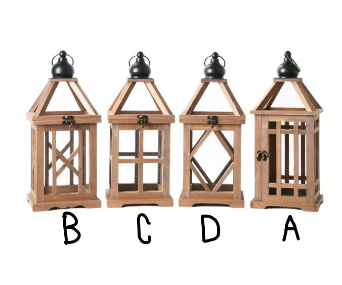 Wood Square Lantern with Wood Top, Assorted Styles