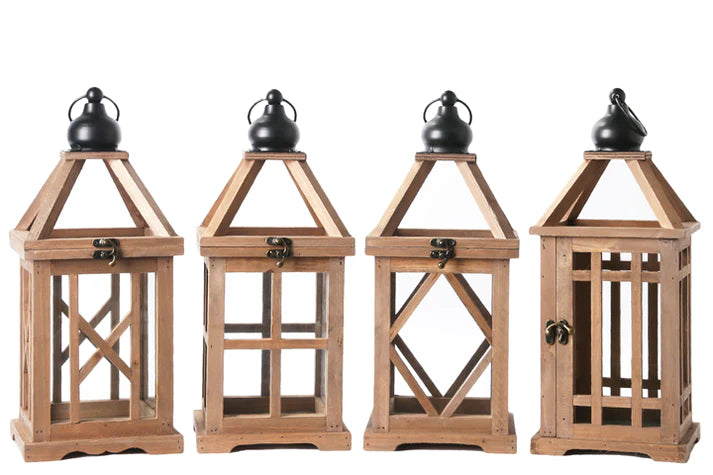 Wood Square Lantern with Wood Top, Assorted Styles