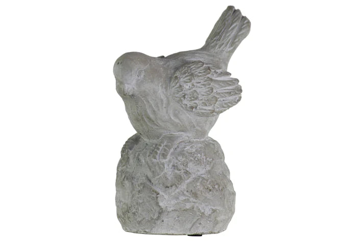 Cement Sitting Bird Figurine with Head Downward on Base