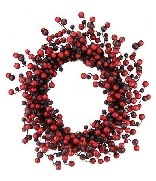 24" Mixed Berry Wreath, Water Resistant, Red/Burgundy